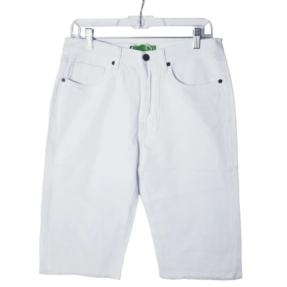 Free People x Sandrine Rose Sz 28 White Raw Hem High Rise Denim Bermuda Shorts - Picture 2 of 14